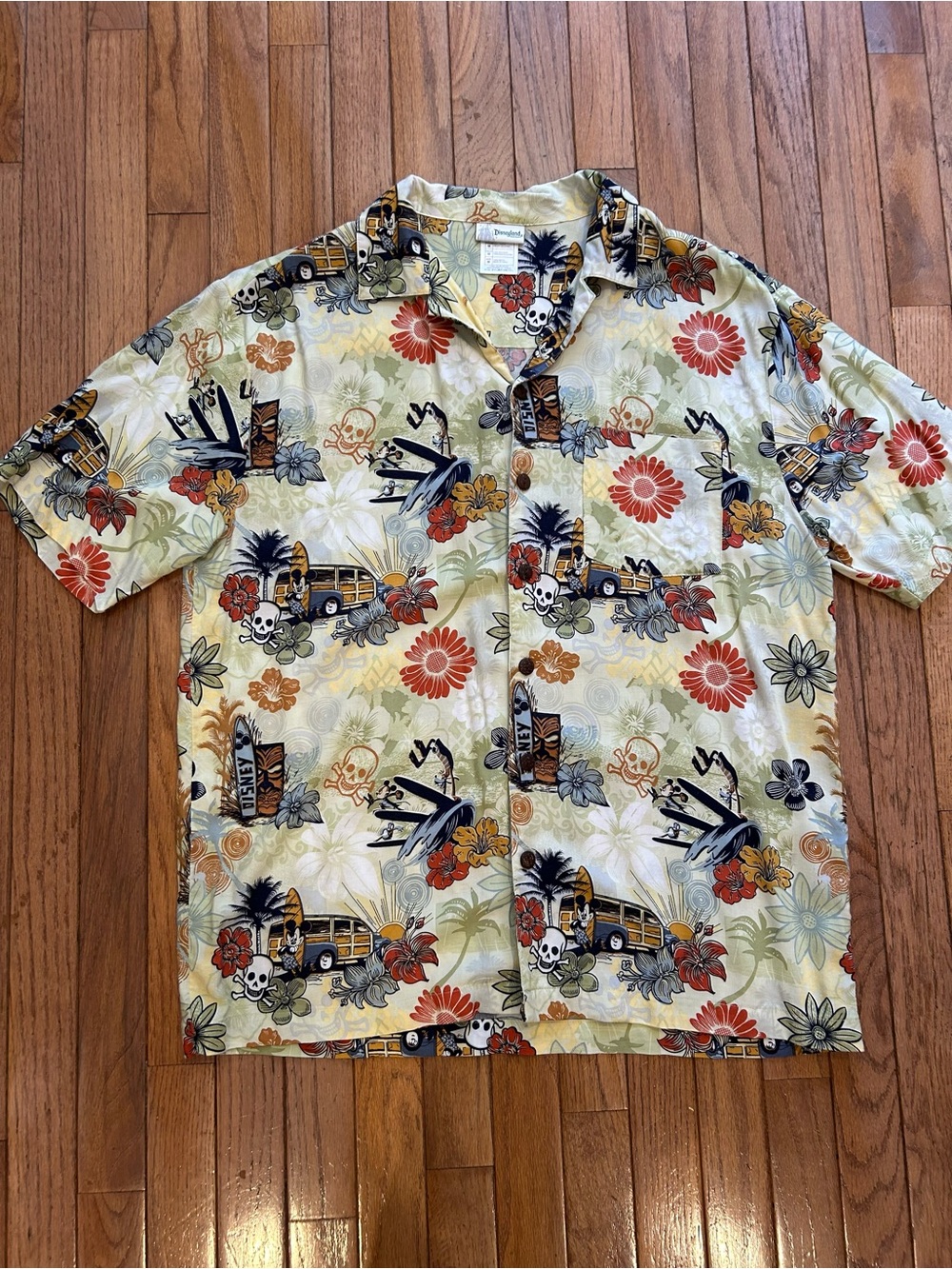 Disney Men’s Shirt Floral Surf Print w/ Mickey & Pluto